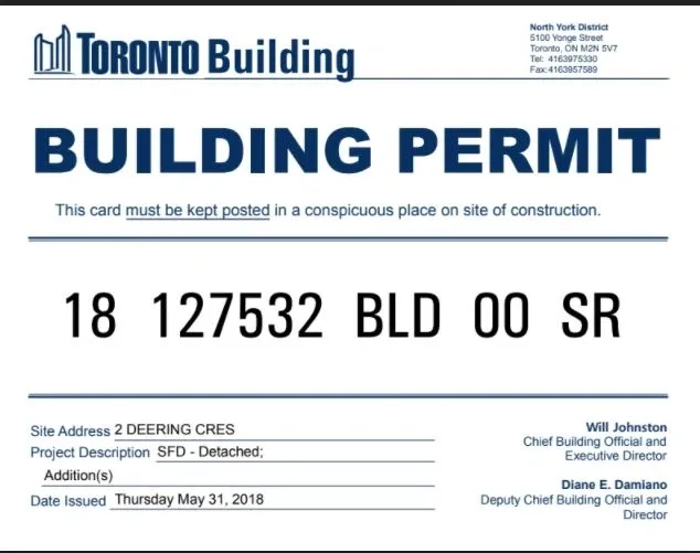 Toronto Building Permit — 2 Deering Cres