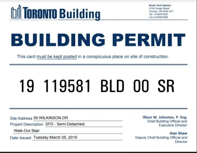 Toronto Building Permit — 59 Wilkinson Dr